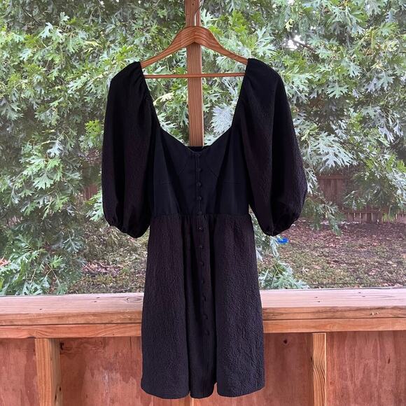 Cosette Black Puff Sleeve Smocked Back Mini Dress Size S. NEW - Picture 1 of 11
